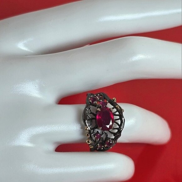 925 Sterling Silver Ring Sz 6.75 with Natural Ruby Gemstone - Picture 2 of 8